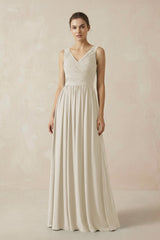 A-Line V-Neck Pleated Chiffon Bridesmaid Dress in Dove Gray - KISS BRIDAL BRIDESMAID DRESSES