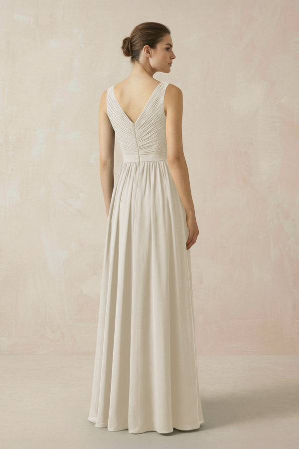 A-Line V-Neck Pleated Chiffon Bridesmaid Dress in Dove Gray - SHE IS ME BRIDESMAID DRESSES