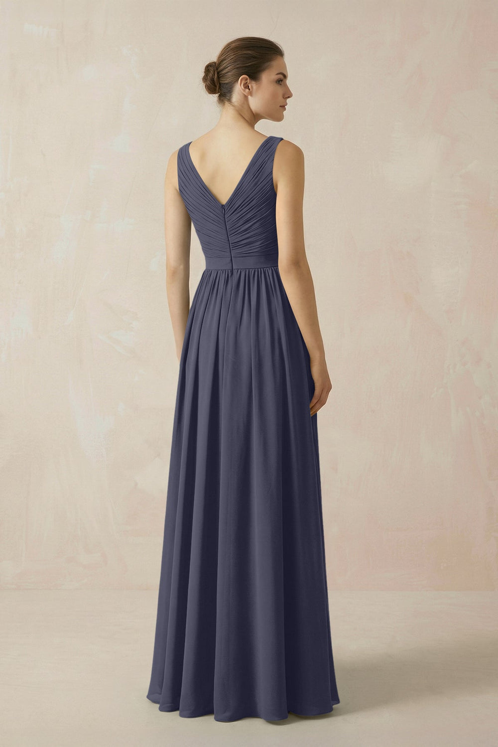 A-Line V-Neck Pleated Chiffon Bridesmaid Dress in Dusk Blue - KISS BRIDAL BRIDESMAID DRESSES