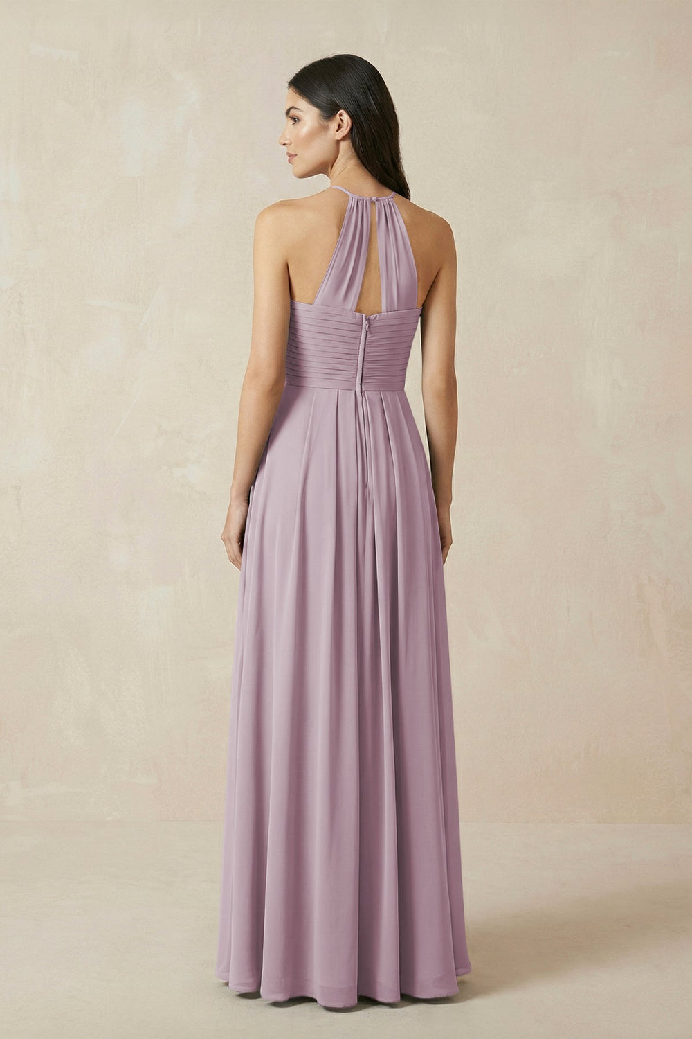 A-Line Halter Neck Pleated Chiffon Bridesmaid Dress in Dusk - KISS BRIDAL BRIDESMAID DRESSES