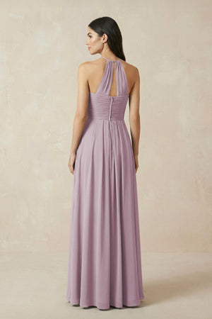 A-Line Halter Neck Pleated Chiffon Bridesmaid Dress in Dusk - KISS BRIDAL BRIDESMAID DRESSES