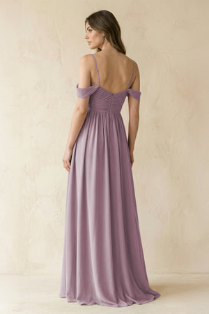 A-Line Off-the-Shoulder Pleated Chiffon Bridesmaid Dress in Dusk - SHE IS ME BRIDESMAID DRESSES