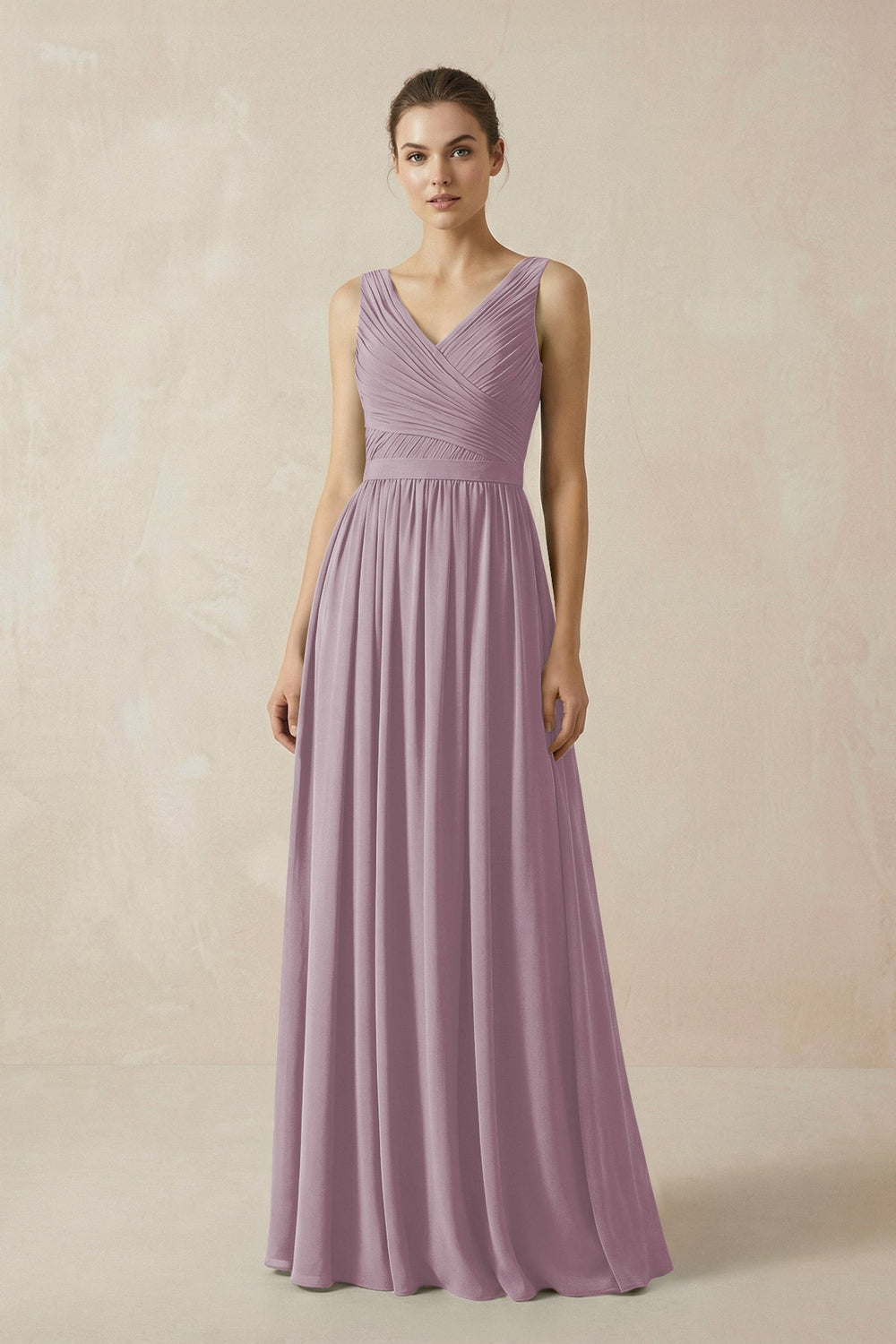 A-Line V-Neck Pleated Chiffon Bridesmaid Dress in Dusk - KISS BRIDAL BRIDESMAID DRESSES