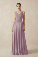 A-Line V-Neck Pleated Chiffon Bridesmaid Dress in Dusk - SHE IS ME BRIDESMAID DRESSES