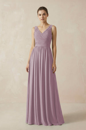 A-Line V-Neck Pleated Chiffon Bridesmaid Dress in Dusk - SHE IS ME BRIDESMAID DRESSES