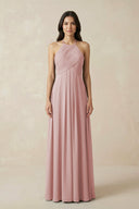 A-Line Halter Neck Pleated Chiffon Bridesmaid Dress in Dusty Rose - KISS BRIDAL BRIDESMAID DRESSES