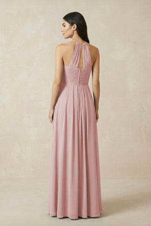 A-Line Halter Neck Pleated Chiffon Bridesmaid Dress in Dusty Rose - KISS BRIDAL BRIDESMAID DRESSES