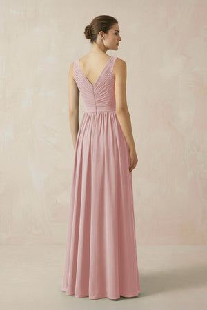 A-Line V-Neck Pleated Chiffon Bridesmaid Dress in Dusty Rose - SHE IS ME BRIDESMAID DRESSES