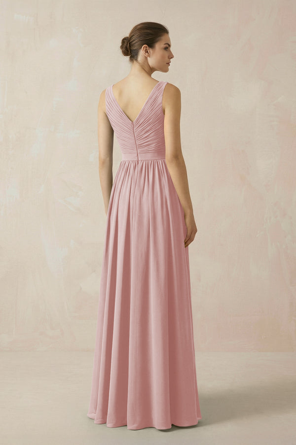 A-Line V-Neck Pleated Chiffon Bridesmaid Dress in Dusty Rose - SHE IS ME BRIDESMAID DRESSES