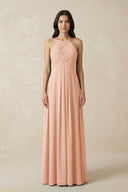 A-Line Halter Neck Pleated Chiffon Bridesmaid Dress in English Rose - SHE IS ME BRIDESMAID DRESSES