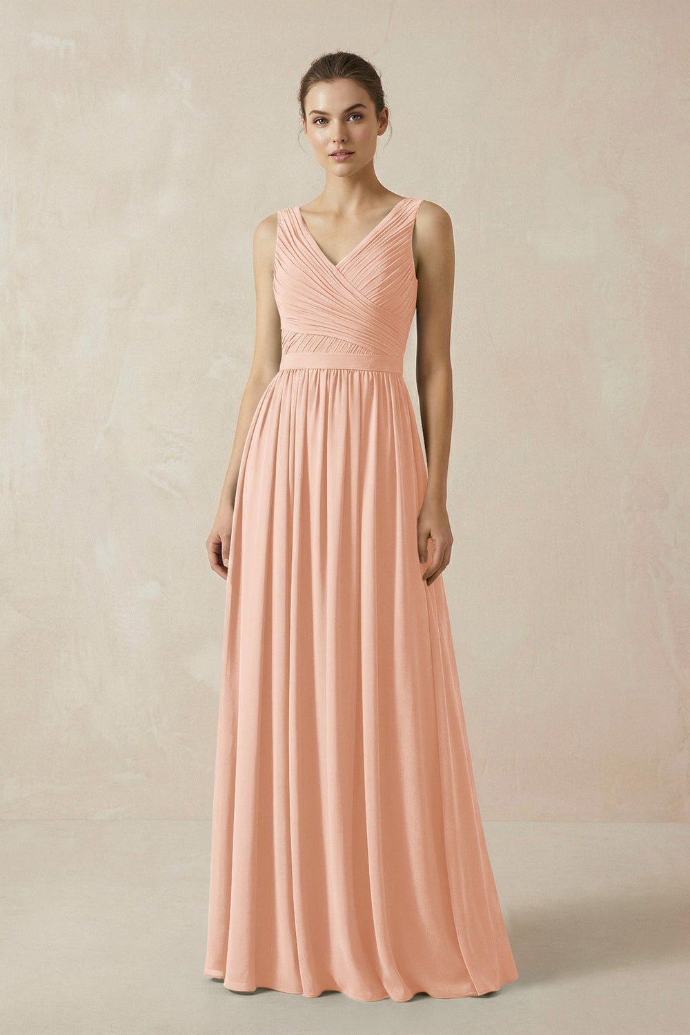 A-Line V-Neck Pleated Chiffon Bridesmaid Dress in English Rose - KISS BRIDAL BRIDESMAID DRESSES