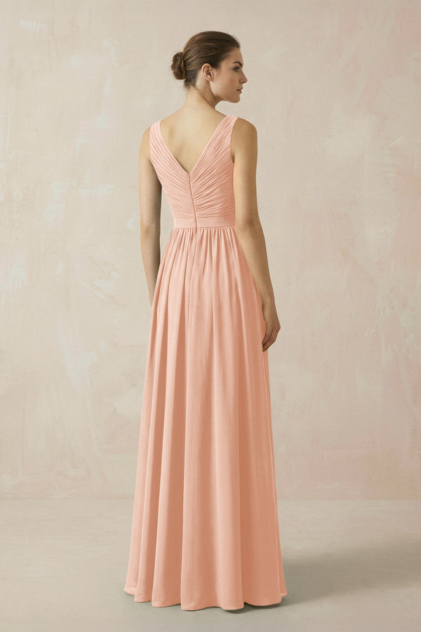 A-Line V-Neck Pleated Chiffon Bridesmaid Dress in English Rose - SHE IS ME BRIDESMAID DRESSES