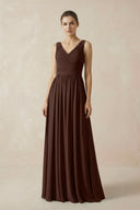 A-Line V-Neck Pleated Chiffon Bridesmaid Dress in Espresso - SHE IS ME BRIDESMAID DRESSES