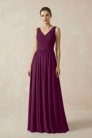 A-Line V-Neck Pleated Chiffon Bridesmaid Dress in Fig - SHE IS ME BRIDESMAID DRESSES