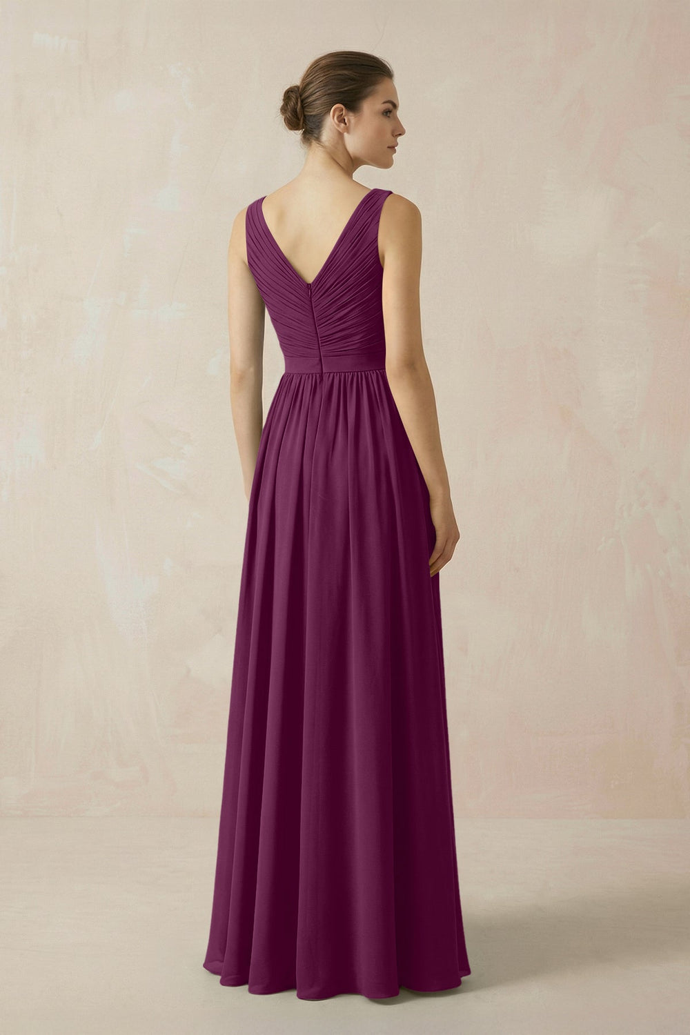 A-Line V-Neck Pleated Chiffon Bridesmaid Dress in Fig - KISS BRIDAL BRIDESMAID DRESSES