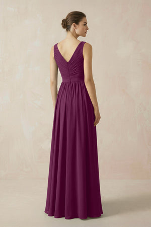 A-Line V-Neck Pleated Chiffon Bridesmaid Dress in Fig - SHE IS ME BRIDESMAID DRESSES