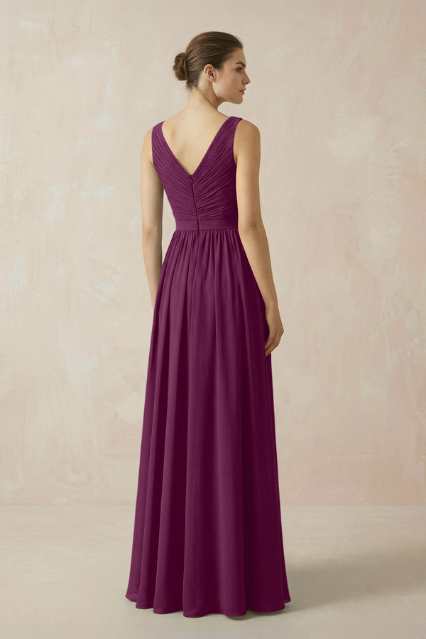 A-Line V-Neck Pleated Chiffon Bridesmaid Dress in Fig - SHE IS ME BRIDESMAID DRESSES