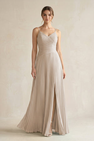 Pleated A-Line Long Chiffon Bridesmaid Dress in Frost
