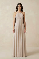 A-Line Halter Neck Pleated Chiffon Bridesmaid Dress in Frost - KISS BRIDAL BRIDESMAID DRESSES