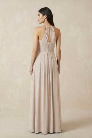 A-Line Halter Neck Pleated Chiffon Bridesmaid Dress in Frost - KISS BRIDAL BRIDESMAID DRESSES