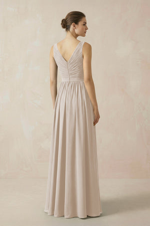 A-Line V-Neck Pleated Chiffon Bridesmaid Dress in Frost - SHE IS ME BRIDESMAID DRESSES