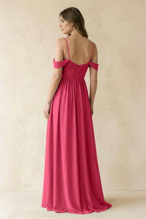 A-Line Off-the-Shoulder Pleated Chiffon Bridesmaid Dress in Fuchsia - SHE IS ME BRIDESMAID DRESSES