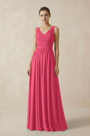 A-Line V-Neck Pleated Chiffon Bridesmaid Dress in Fuchsia - SHE IS ME BRIDESMAID DRESSES