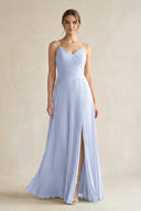 Pleated A-Line Long Chiffon Bridesmaid Dress in Ice