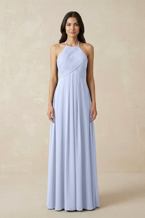 A-Line Halter Neck Pleated Chiffon Bridesmaid Dress in Ice - KISS BRIDAL BRIDESMAID DRESSES