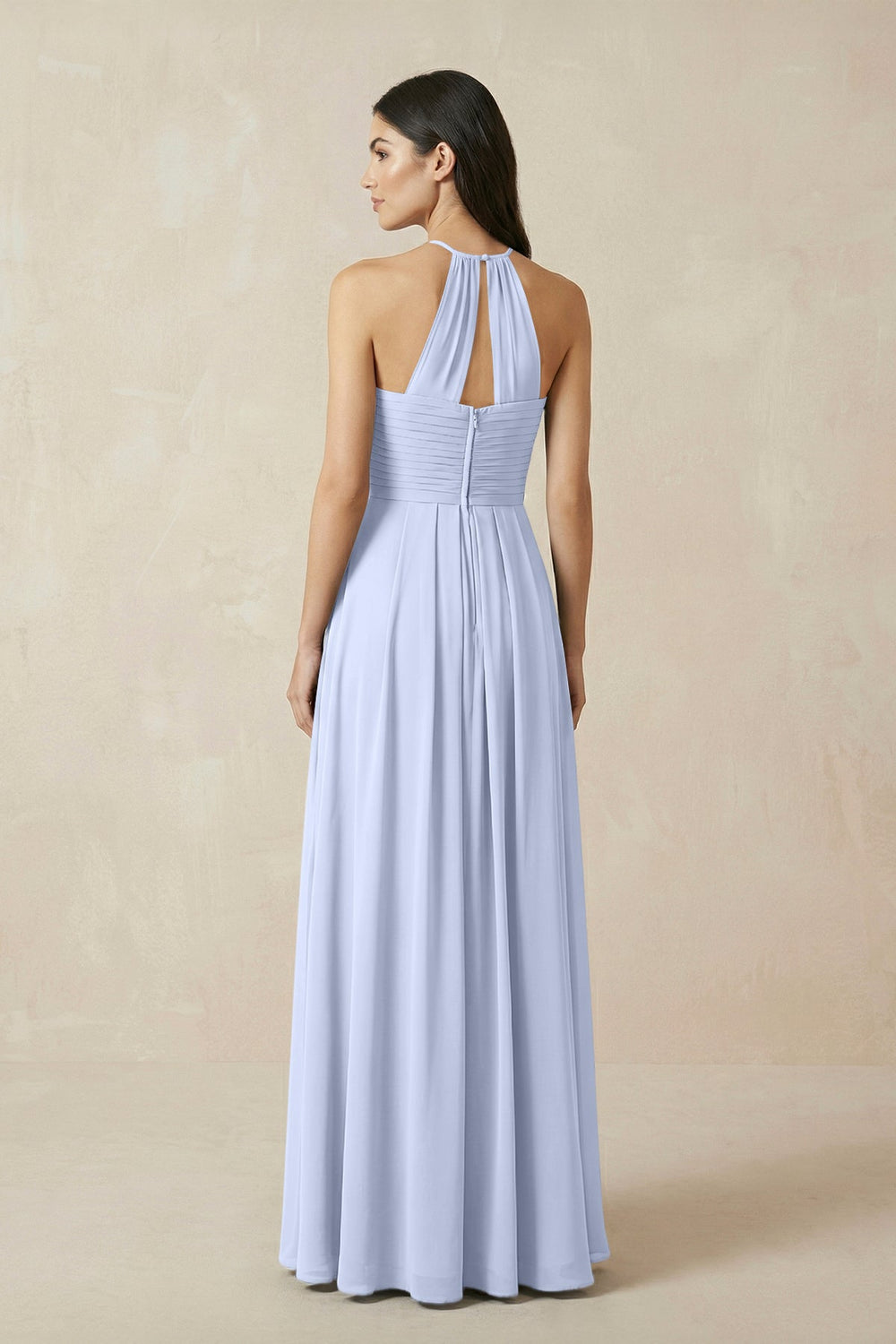 A-Line Halter Neck Pleated Chiffon Bridesmaid Dress in Ice - KISS BRIDAL BRIDESMAID DRESSES