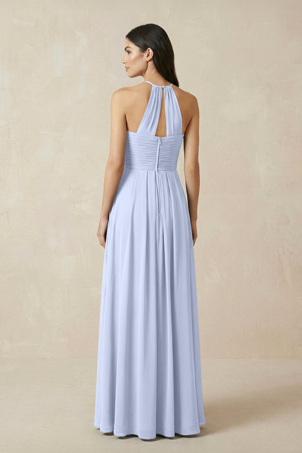 A-Line Halter Neck Pleated Chiffon Bridesmaid Dress in Ice - KISS BRIDAL BRIDESMAID DRESSES