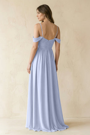 A-Line Off-the-Shoulder Pleated Chiffon Bridesmaid Dress in Ice - SHE IS ME BRIDESMAID DRESSES