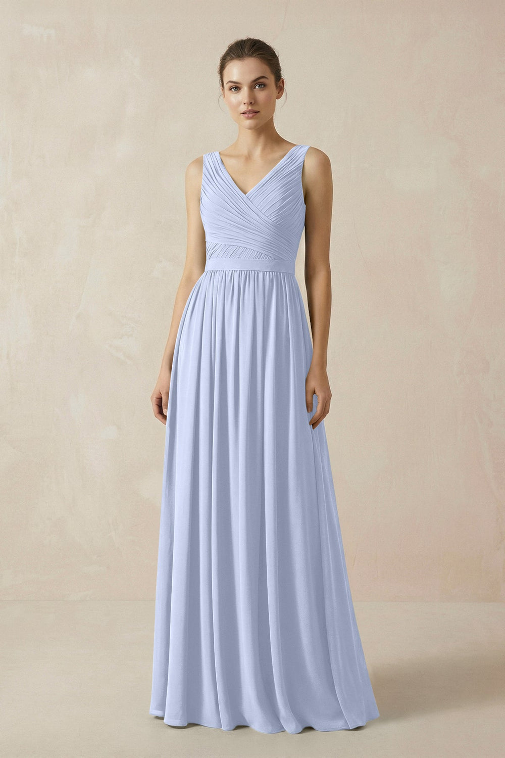 A-Line V-Neck Pleated Chiffon Bridesmaid Dress in Ice - KISS BRIDAL BRIDESMAID DRESSES