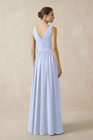 A-Line V-Neck Pleated Chiffon Bridesmaid Dress in Ice - SHE IS ME BRIDESMAID DRESSES