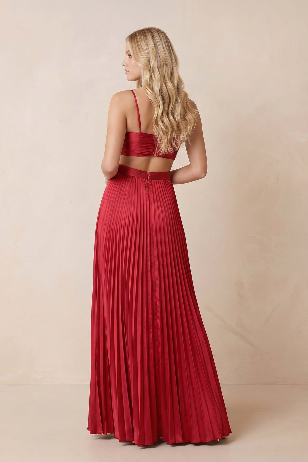 Pleated Keyhole A-Line Maxi Dress in Ruby Red – KISS BRIDAL Dresses