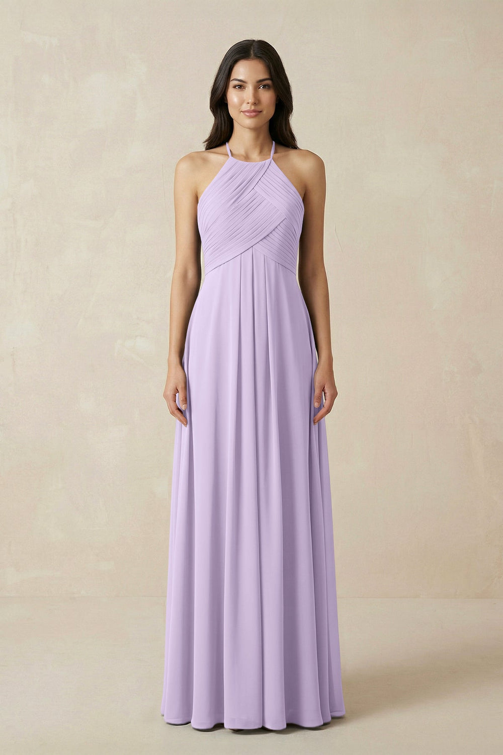 A-Line Halter Neck Pleated Chiffon Bridesmaid Dress in Lavender - KISS BRIDAL BRIDESMAID DRESSES