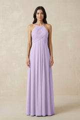 A-Line Halter Neck Pleated Chiffon Bridesmaid Dress in Lavender - KISS BRIDAL BRIDESMAID DRESSES