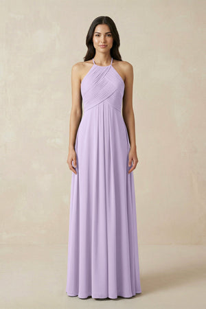 A-Line Halter Neck Pleated Chiffon Bridesmaid Dress in Lavender - KISS BRIDAL BRIDESMAID DRESSES