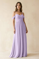 A-Line Off-the-Shoulder Pleated Chiffon Bridesmaid Dress in Lavender - SHE IS ME BRIDESMAID DRESSES