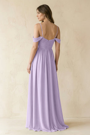 A-Line Off-the-Shoulder Pleated Chiffon Bridesmaid Dress in Lavender - SHE IS ME BRIDESMAID DRESSES