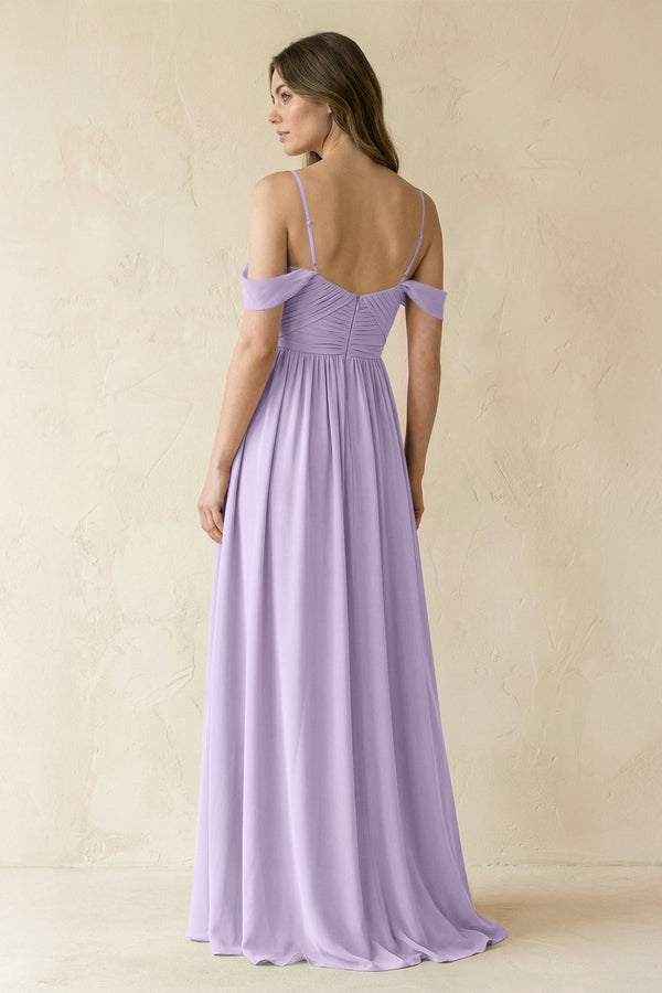 A-Line Off-the-Shoulder Pleated Chiffon Bridesmaid Dress in Lavender - SHE IS ME BRIDESMAID DRESSES