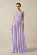 A-Line V-Neck Pleated Chiffon Bridesmaid Dress in Lavender - SHE IS ME BRIDESMAID DRESSES