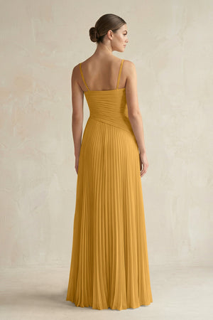 Pleated A-Line Long Chiffon Bridesmaid Dress in Marigold