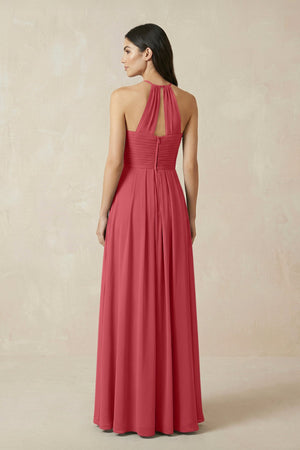 A-Line Halter Neck Pleated Chiffon Bridesmaid Dress in Merlot - KISS BRIDAL BRIDESMAID DRESSES