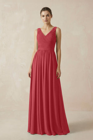 A-Line V-Neck Pleated Chiffon Bridesmaid Dress in Merlot - SHE IS ME BRIDESMAID DRESSES