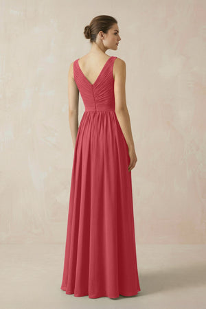 A-Line V-Neck Pleated Chiffon Bridesmaid Dress in Merlot - SHE IS ME BRIDESMAID DRESSES