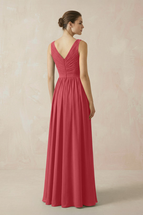 A-Line V-Neck Pleated Chiffon Bridesmaid Dress in Merlot - SHE IS ME BRIDESMAID DRESSES