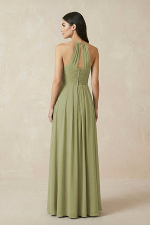 A-Line Halter Neck Pleated Chiffon Bridesmaid Dress in Moss Green - KISS BRIDAL BRIDESMAID DRESSES