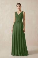 A-Line V-Neck Pleated Chiffon Bridesmaid Dress in Moss - SHE IS ME BRIDESMAID DRESSES