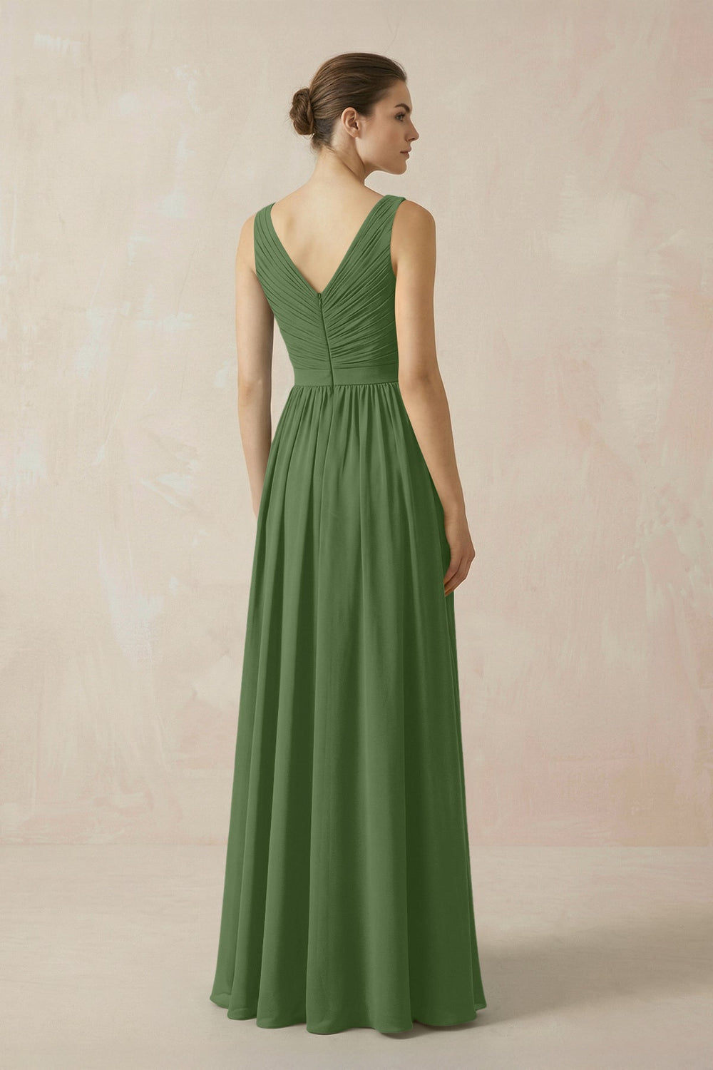 A-Line V-Neck Pleated Chiffon Bridesmaid Dress in Moss - KISS BRIDAL BRIDESMAID DRESSES
